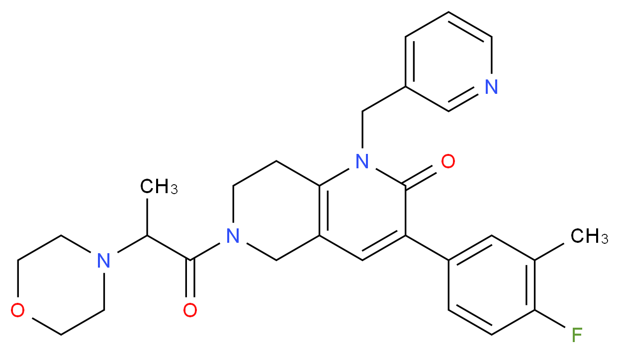 3-(4-fluoro-3-methylphenyl)-6-[2-(4-morpholinyl)propanoyl]-1-(3-pyridinylmethyl)-5,6,7,8-tetrahydro-1,6-naphthyridin-2(1H)-one_分子结构_CAS_)