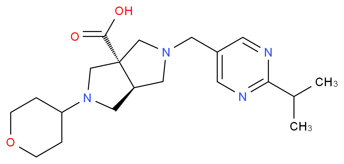 (3aS*,6aS*)-2-[(2-isopropylpyrimidin-5-yl)methyl]-5-(tetrahydro-2H-pyran-4-yl)hexahydropyrrolo[3,4-c]pyrrole-3a(1H)-carboxylic acid_分子结构_CAS_)