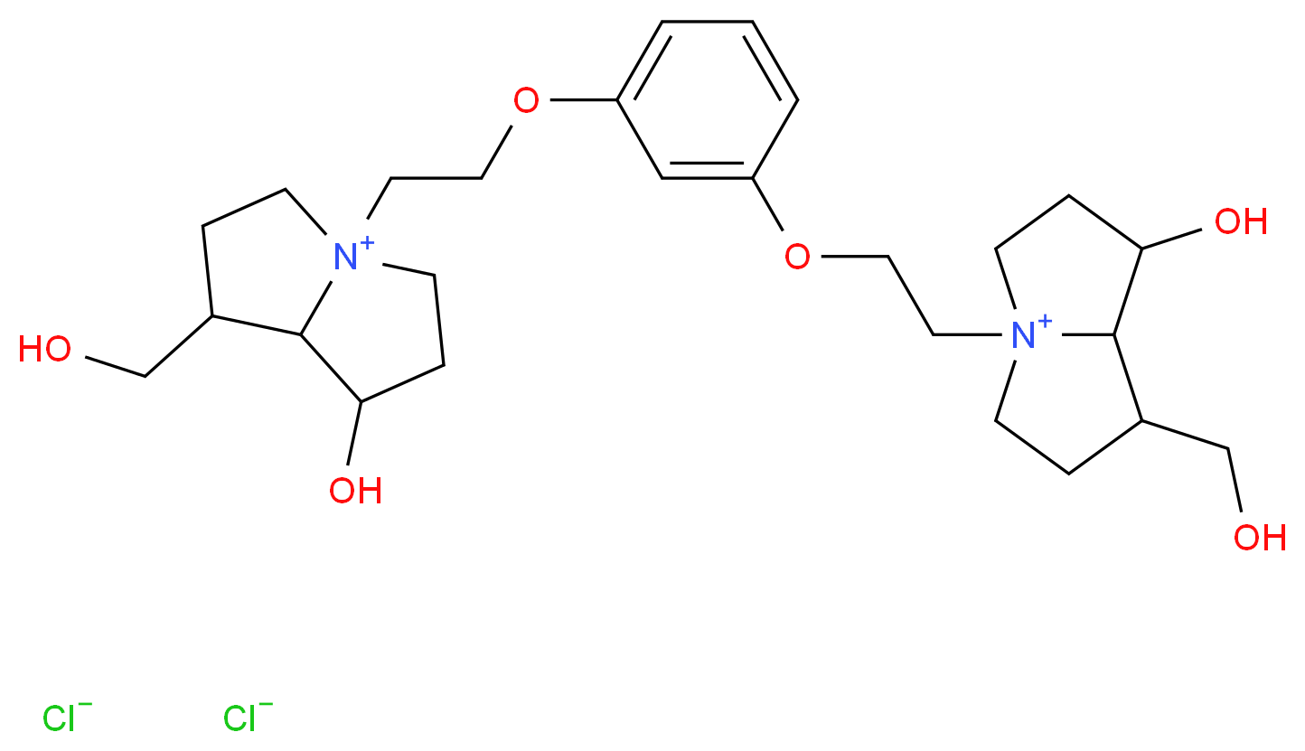 1-hydroxy-4-[2-(3-{2-[1-hydroxy-7-(hydroxymethyl)-octahydropyrrolizin-4-ium-4-yl]ethoxy}phenoxy)ethyl]-7-(hydroxymethyl)-octahydropyrrolizin-4-ium dichloride_分子结构_CAS_19918-85-5