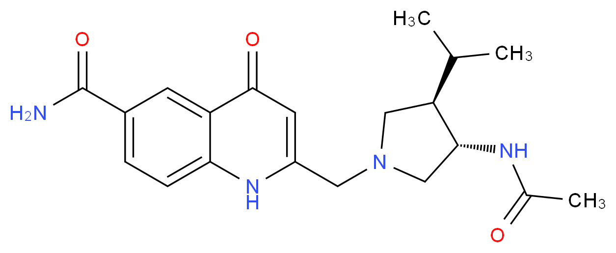 2-{[(3S*,4R*)-3-(acetylamino)-4-isopropyl-1-pyrrolidinyl]methyl}-4-oxo-1,4-dihydro-6-quinolinecarboxamide_分子结构_CAS_)