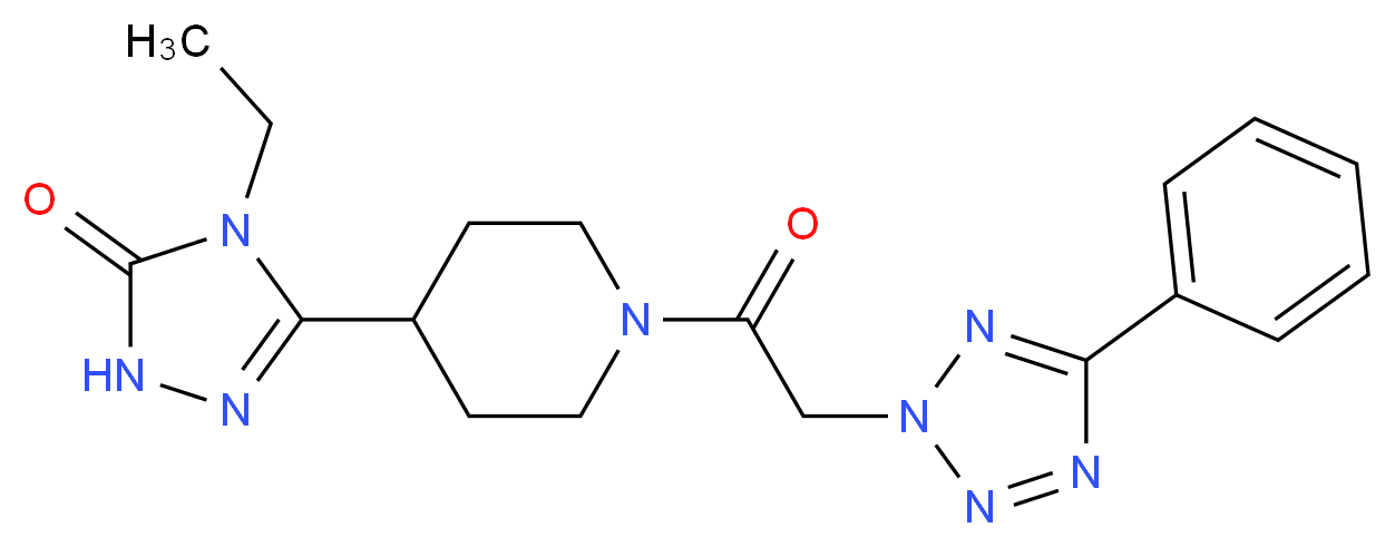 4-ethyl-5-{1-[(5-phenyl-2H-tetrazol-2-yl)acetyl]piperidin-4-yl}-2,4-dihydro-3H-1,2,4-triazol-3-one_分子结构_CAS_)