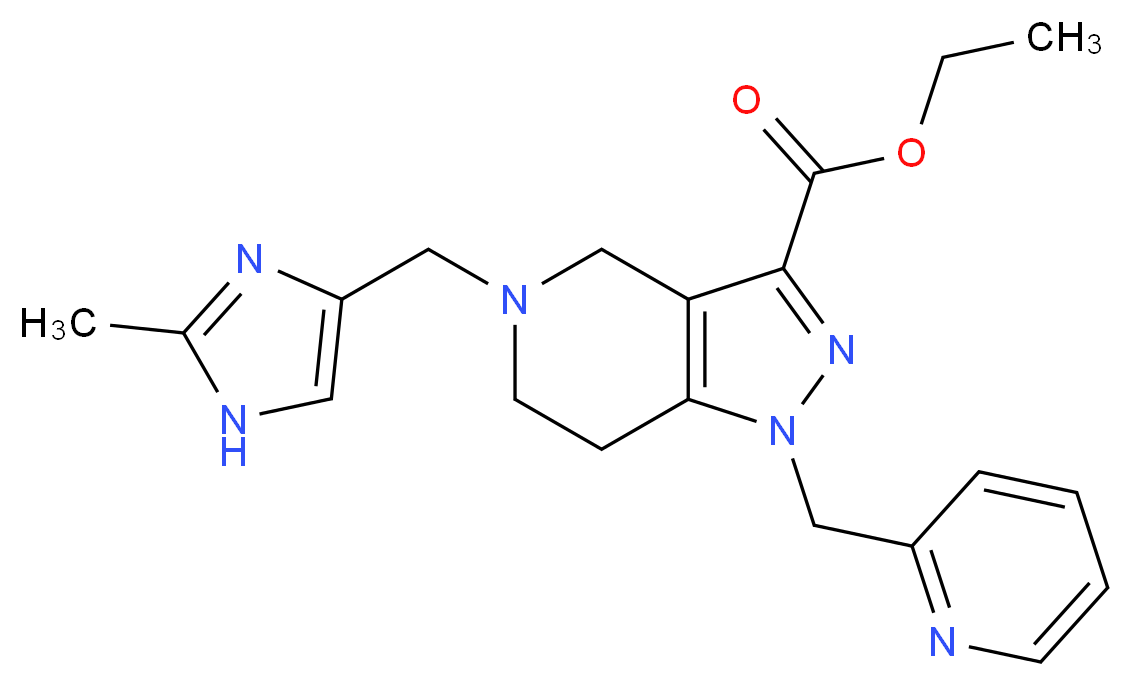 ethyl 5-[(2-methyl-1H-imidazol-4-yl)methyl]-1-(2-pyridinylmethyl)-4,5,6,7-tetrahydro-1H-pyrazolo[4,3-c]pyridine-3-carboxylate_分子结构_CAS_)