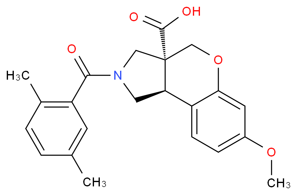 (3aR*,9bR*)-2-(2,5-dimethylbenzoyl)-7-methoxy-1,2,3,9b-tetrahydrochromeno[3,4-c]pyrrole-3a(4H)-carboxylic acid_分子结构_CAS_)