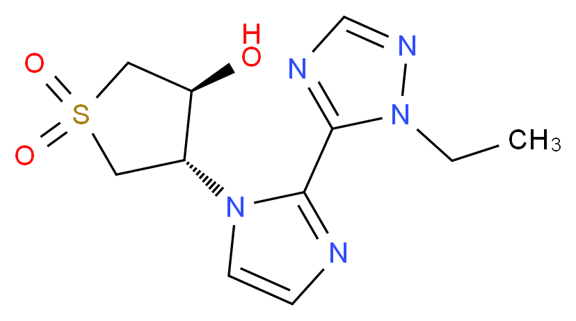 (3S*,4S*)-4-[2-(1-ethyl-1H-1,2,4-triazol-5-yl)-1H-imidazol-1-yl]tetrahydrothiophene-3-ol 1,1-dioxide_分子结构_CAS_)