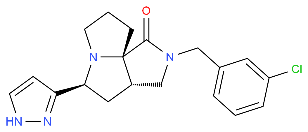 (3aS*,5S*,9aS*)-2-(3-chlorobenzyl)-5-(1H-pyrazol-3-yl)hexahydro-7H-pyrrolo[3,4-g]pyrrolizin-1(2H)-one_分子结构_CAS_)