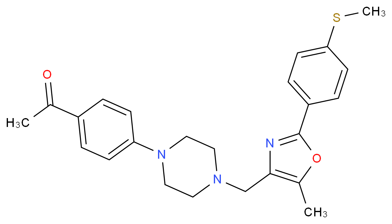 1-{4-[4-({5-methyl-2-[4-(methylthio)phenyl]-1,3-oxazol-4-yl}methyl)-1-piperazinyl]phenyl}ethanone_分子结构_CAS_)