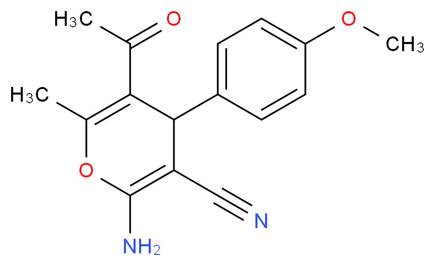 5-acetyl-2-amino-4-(4-methoxyphenyl)-6-methyl-4H-pyran-3-carbonitrile_分子结构_CAS_105263-07-8