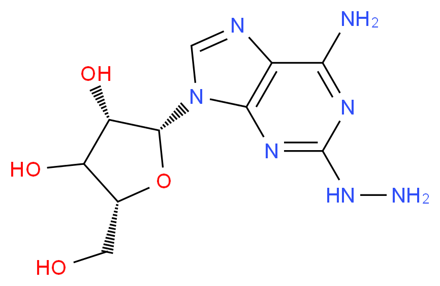 (2R,3S,5R)-2-(6-amino-2-hydrazinyl-9H-purin-9-yl)-5-(hydroxymethyl)oxolane-3,4-diol_分子结构_CAS_15763-11-8