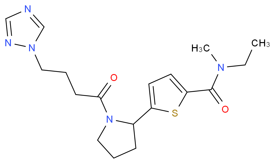 N-ethyl-N-methyl-5-{1-[4-(1H-1,2,4-triazol-1-yl)butanoyl]-2-pyrrolidinyl}-2-thiophenecarboxamide_分子结构_CAS_)