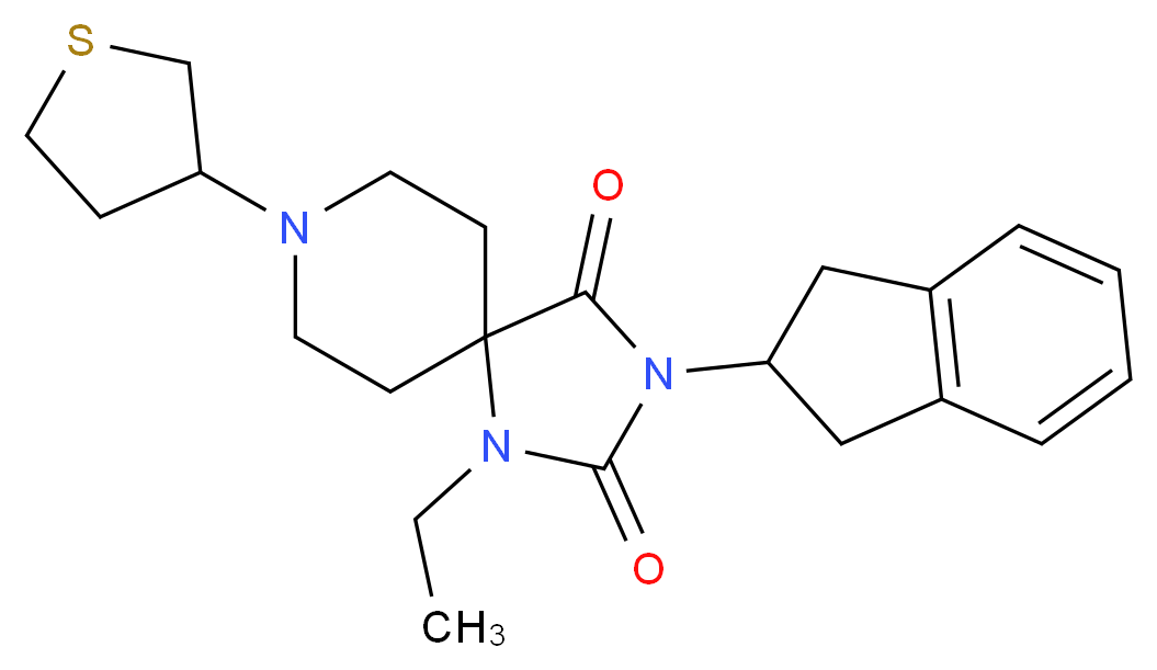 3-(2,3-dihydro-1H-inden-2-yl)-1-ethyl-8-(tetrahydro-3-thienyl)-1,3,8-triazaspiro[4.5]decane-2,4-dione_分子结构_CAS_)