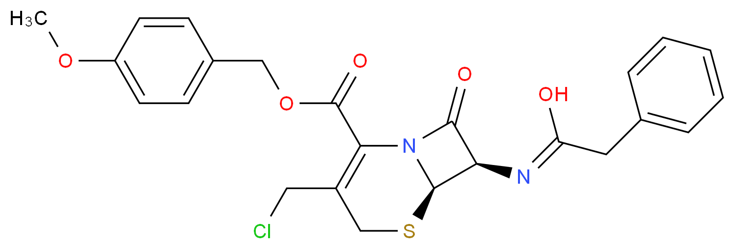 (Z)-N-[(6R,7R)-3-(chloromethyl)-2-{[(4-methoxyphenyl)methoxy]carbonyl}-8-oxo-5-thia-1-azabicyclo[4.2.0]oct-2-en-7-yl]-2-phenylethenimidic acid_分子结构_CAS_104146-10-3