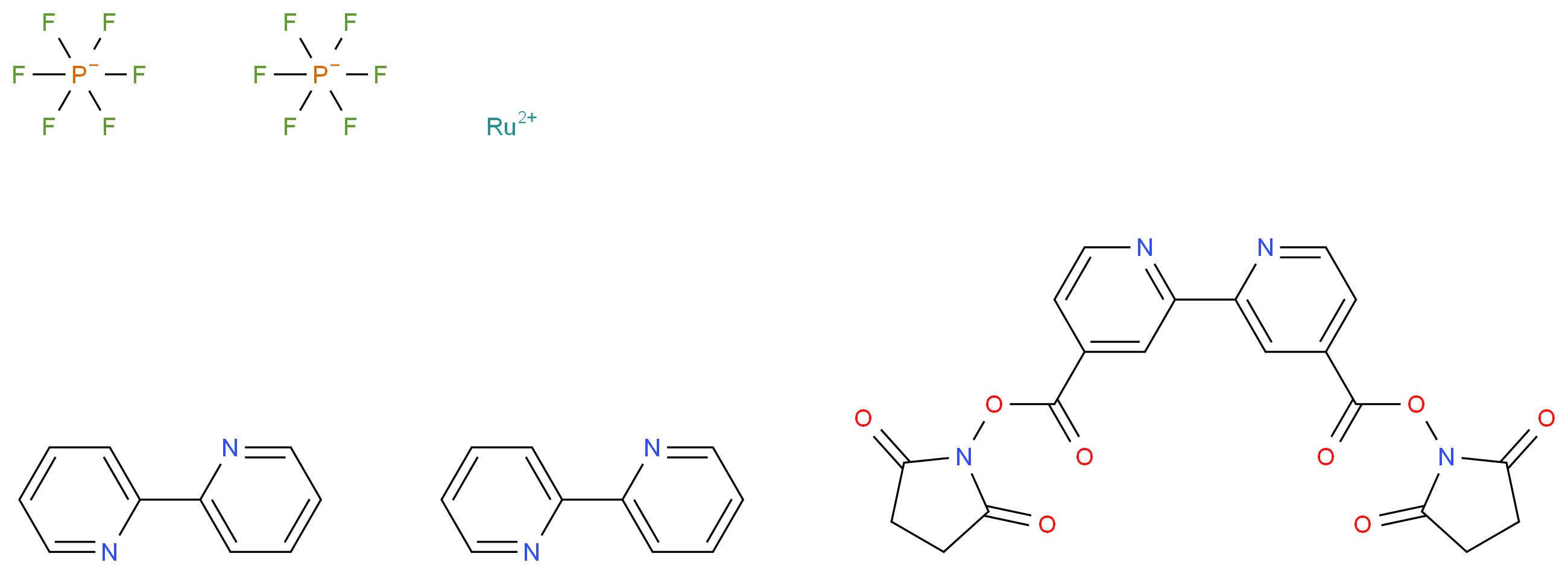 Bis(2,2′-bipyridine)-4,4′-dicarboxybipyridine-ruthenium di(N-succinimidyl ester) bis(hexafluorophosphate)_分子结构_CAS_160525-49-5)