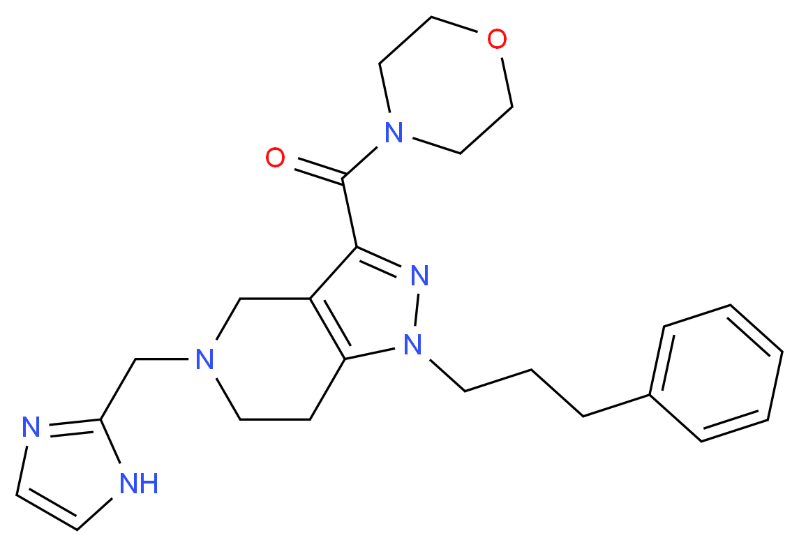5-(1H-imidazol-2-ylmethyl)-3-(4-morpholinylcarbonyl)-1-(3-phenylpropyl)-4,5,6,7-tetrahydro-1H-pyrazolo[4,3-c]pyridine_分子结构_CAS_)