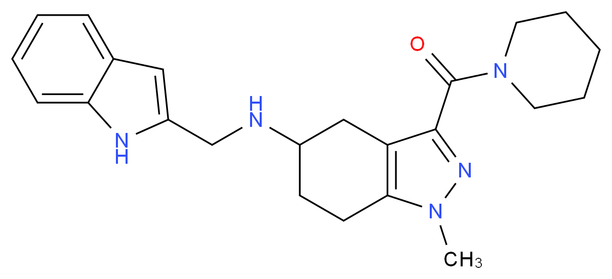 N-(1H-indol-2-ylmethyl)-1-methyl-3-(1-piperidinylcarbonyl)-4,5,6,7-tetrahydro-1H-indazol-5-amine_分子结构_CAS_)
