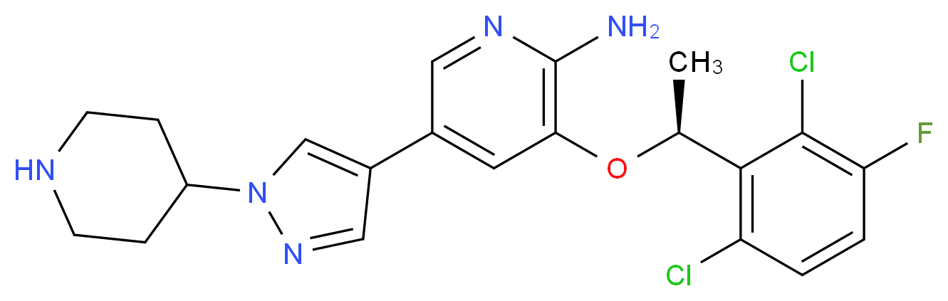 3-[(1S)-1-(2,6-dichloro-3-fluorophenyl)ethoxy]-5-[1-(piperidin-4-yl)-1H-pyrazol-4-yl]pyridin-2-amine_分子结构_CAS_1374356-45-2