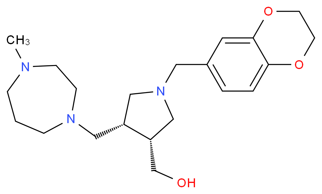 {(3R*,4S*)-1-(2,3-dihydro-1,4-benzodioxin-6-ylmethyl)-4-[(4-methyl-1,4-diazepan-1-yl)methyl]pyrrolidin-3-yl}methanol_分子结构_CAS_)