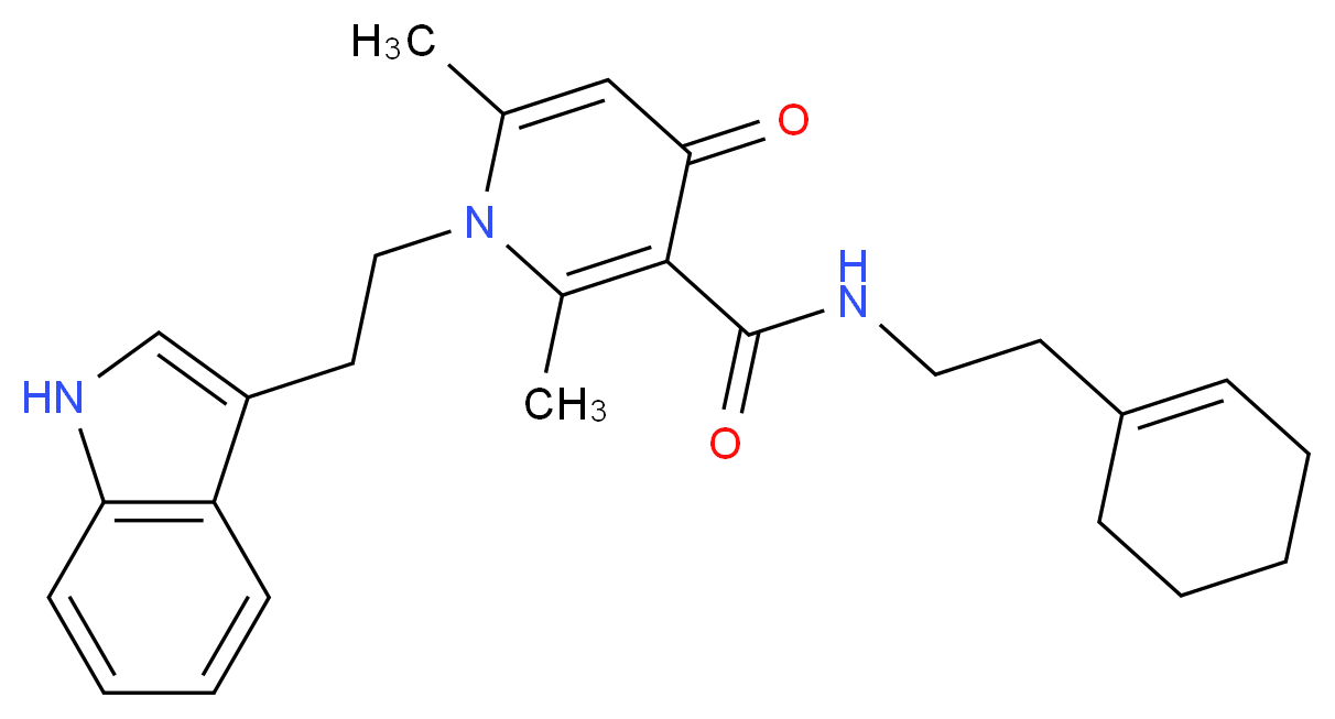 N-[2-(1-cyclohexen-1-yl)ethyl]-1-[2-(1H-indol-3-yl)ethyl]-2,6-dimethyl-4-oxo-1,4-dihydro-3-pyridinecarboxamide_分子结构_CAS_)