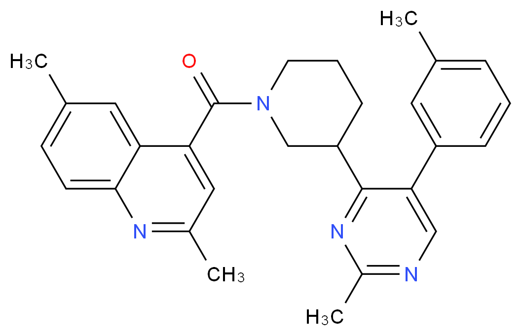 2,6-dimethyl-4-({3-[2-methyl-5-(3-methylphenyl)-4-pyrimidinyl]-1-piperidinyl}carbonyl)quinoline_分子结构_CAS_)