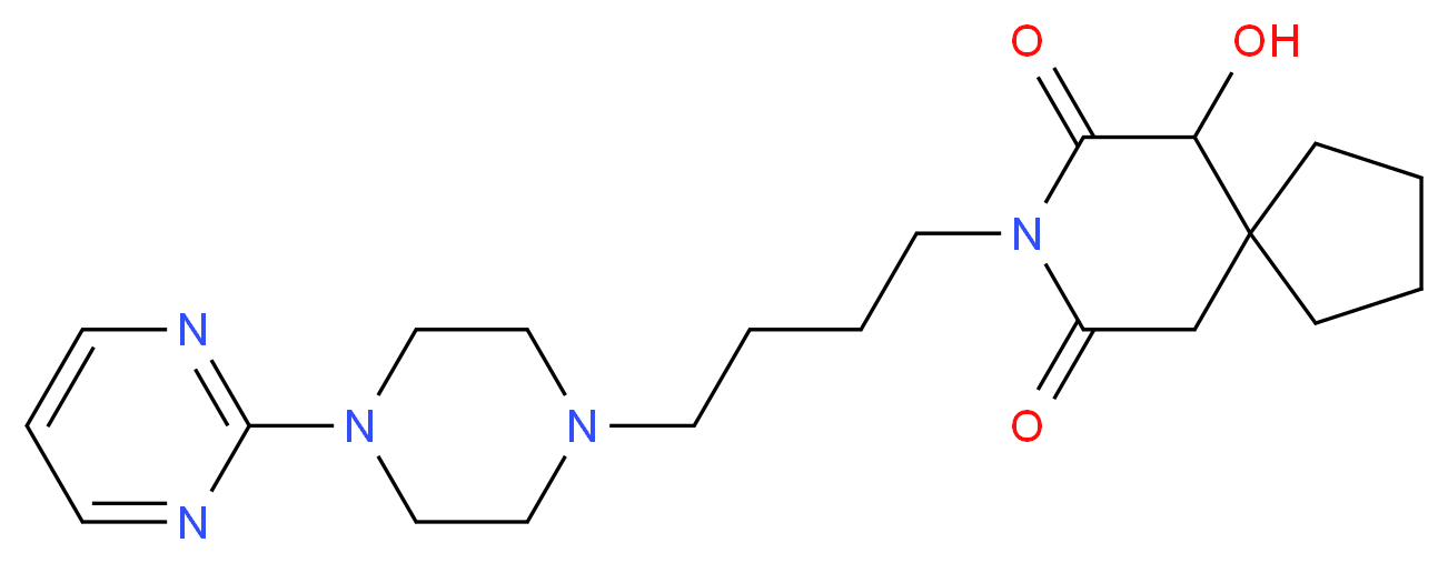 6-hydroxy-8-{4-[4-(pyrimidin-2-yl)piperazin-1-yl]butyl}-8-azaspiro[4.5]decane-7,9-dione_分子结构_CAS_125481-61-0