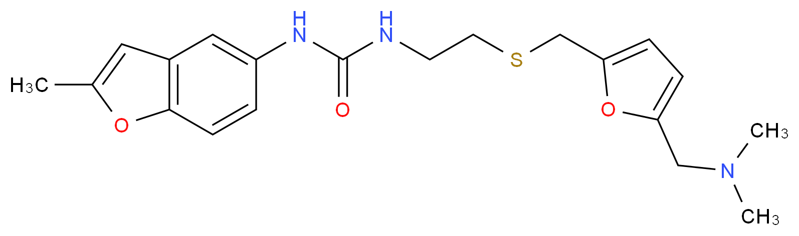 N-{2-[({5-[(dimethylamino)methyl]-2-furyl}methyl)thio]ethyl}-N'-(2-methyl-1-benzofuran-5-yl)urea_分子结构_CAS_)