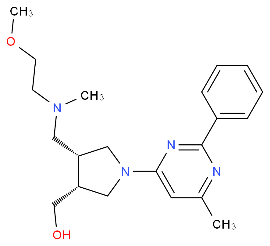 [(3R*,4R*)-4-{[(2-methoxyethyl)(methyl)amino]methyl}-1-(6-methyl-2-phenylpyrimidin-4-yl)pyrrolidin-3-yl]methanol_分子结构_CAS_)