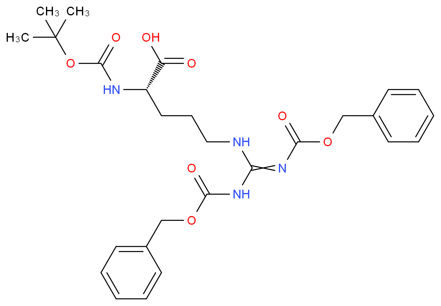 (2S)-5-[({[(benzyloxy)carbonyl]amino}({[(benzyloxy)carbonyl]imino})methyl)amino]-2-{[(tert-butoxy)carbonyl]amino}pentanoic acid_分子结构_CAS_51219-19-3