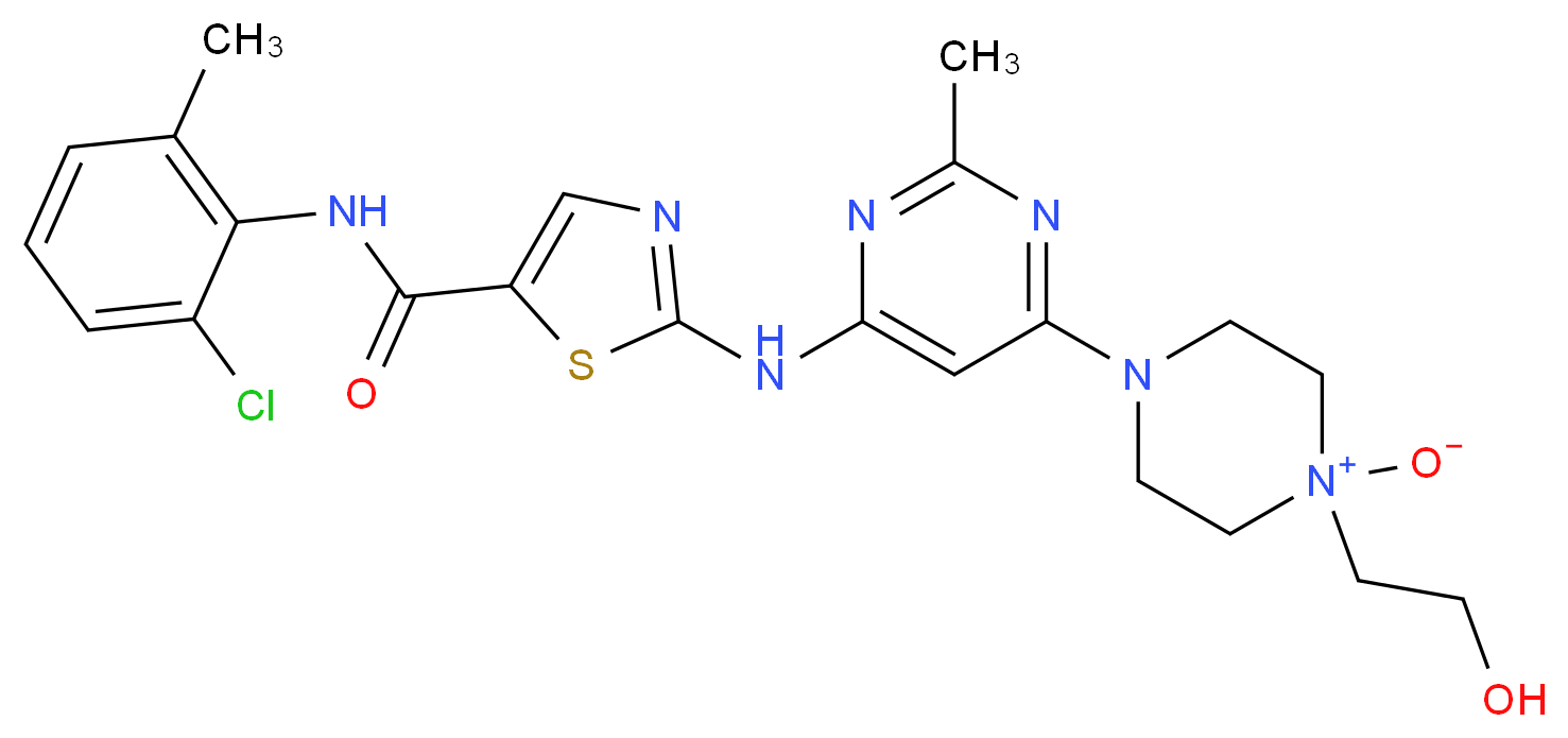 4-[6-({5-[(2-chloro-6-methylphenyl)carbamoyl]-1,3-thiazol-2-yl}amino)-2-methylpyrimidin-4-yl]-1-(2-hydroxyethyl)piperazin-1-ium-1-olate_分子结构_CAS_910297-52-8