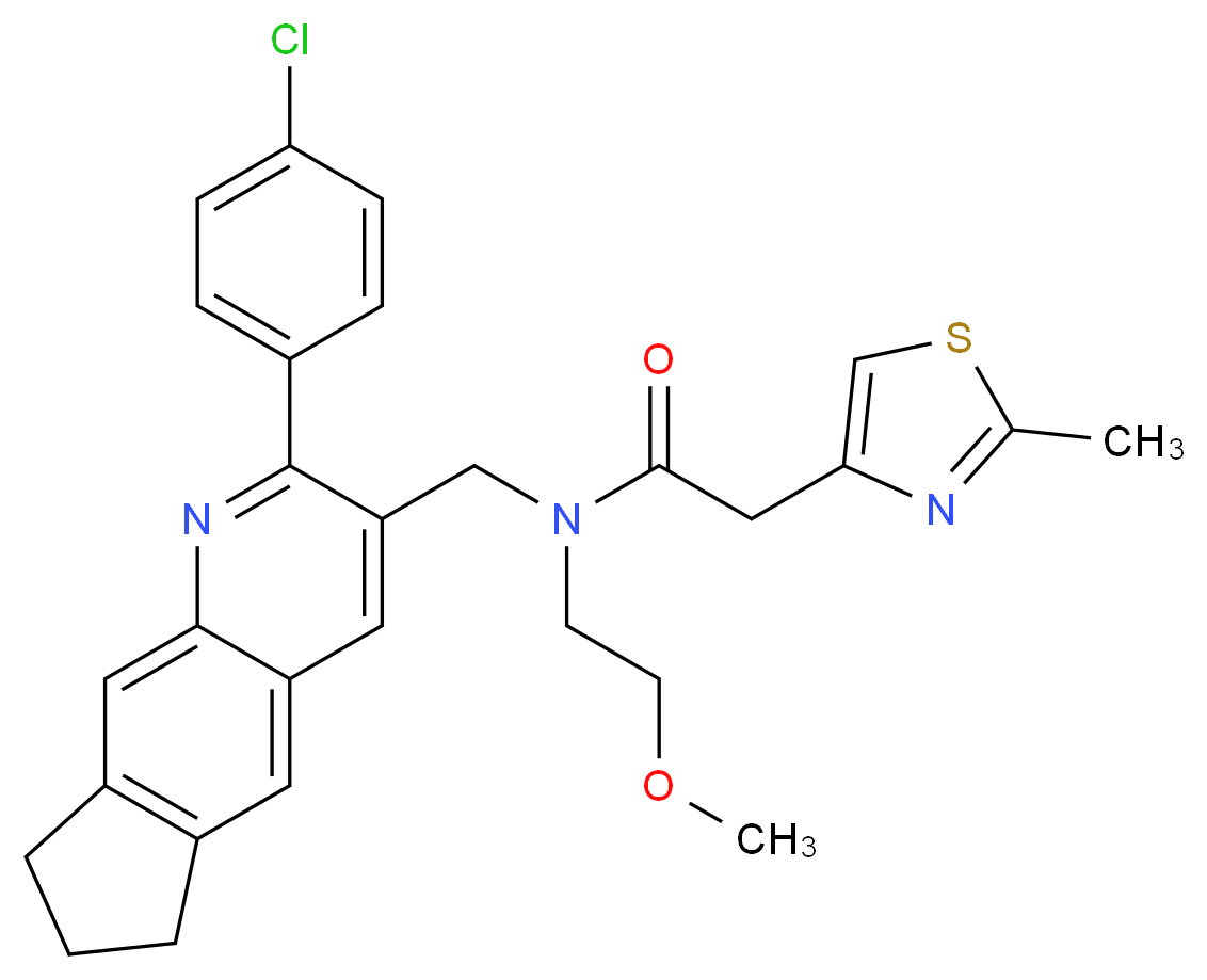 N-{[2-(4-chlorophenyl)-7,8-dihydro-6H-cyclopenta[g]quinolin-3-yl]methyl}-N-(2-methoxyethyl)-2-(2-methyl-1,3-thiazol-4-yl)acetamide_分子结构_CAS_)