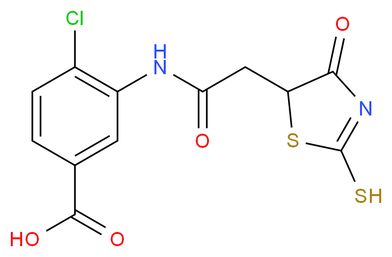 4-Chloro-3-{[(2-mercapto-4-oxo-4,5-dihydro-1,3-thiazol-5-yl)acetyl]amino}benzoic acid_分子结构_CAS_)