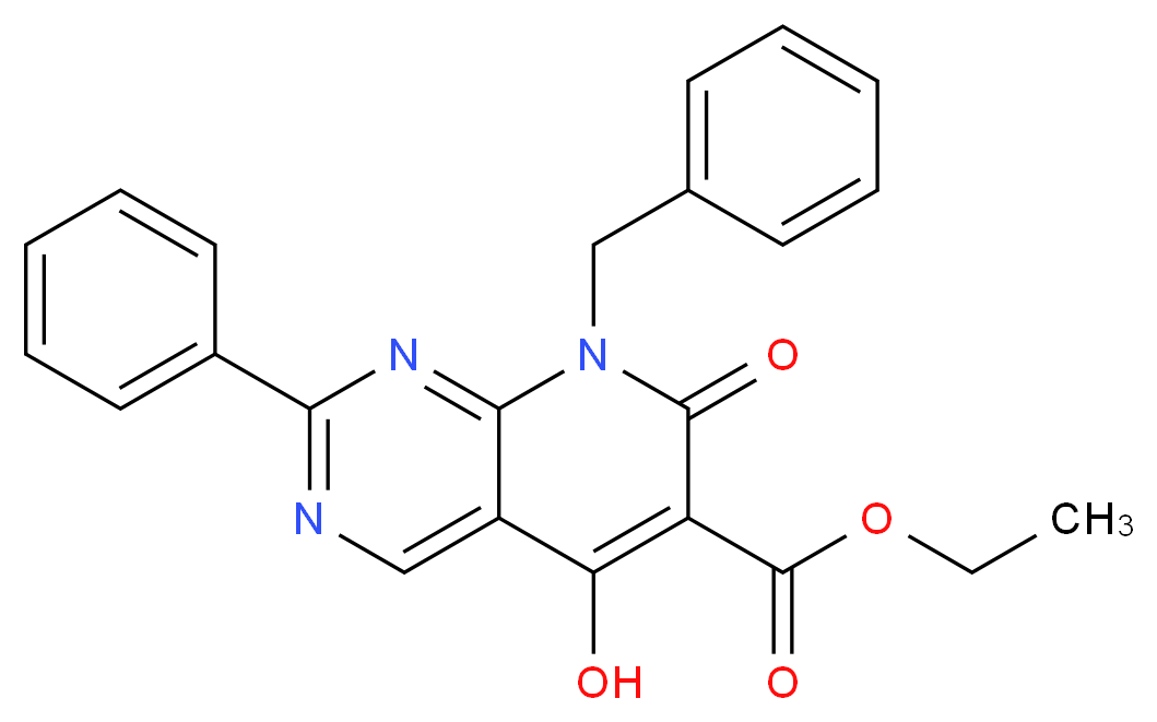 Ethyl 8-benzyl-5-hydroxy-7-oxo-2-phenyl-7,8-dihydropyrido[2,3-d]pyrimidine-6-carboxylate_分子结构_CAS_76377-80-5)