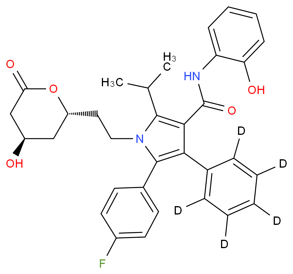 5-(4-fluorophenyl)-1-{2-[(2R,4R)-4-hydroxy-6-oxooxan-2-yl]ethyl}-N-(2-hydroxyphenyl)-4-(<sup>2</sup>H<sub>5</sub>)phenyl-2-(propan-2-yl)-1H-pyrrole-3-carboxamide_分子结构_CAS_265989-50-2