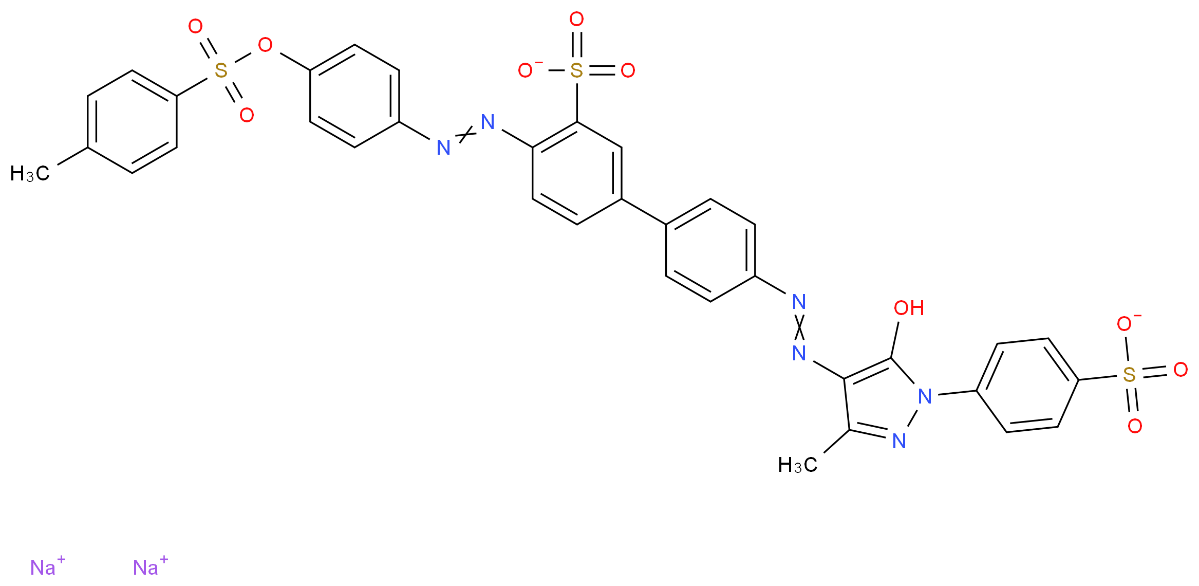 disodium 5-(4-{2-[5-hydroxy-3-methyl-1-(4-sulfonatophenyl)-1H-pyrazol-4-yl]diazen-1-yl}phenyl)-2-(2-{4-[(4-methylbenzenesulfonyl)oxy]phenyl}diazen-1-yl)benzene-1-sulfonate_分子结构_CAS_15792-50-4