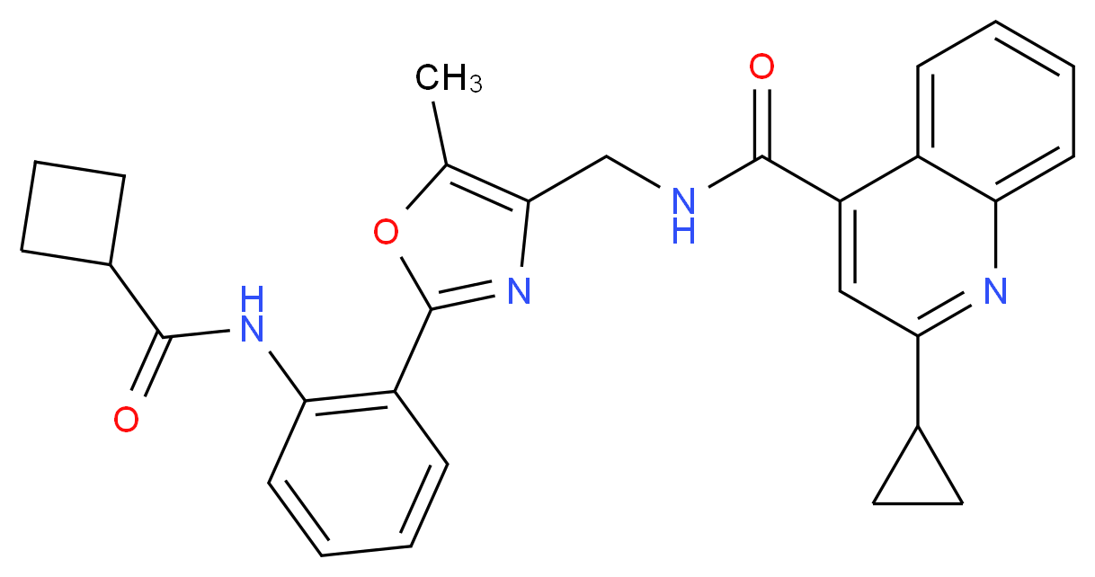 N-[(2-{2-[(cyclobutylcarbonyl)amino]phenyl}-5-methyl-1,3-oxazol-4-yl)methyl]-2-cyclopropyl-4-quinolinecarboxamide_分子结构_CAS_)
