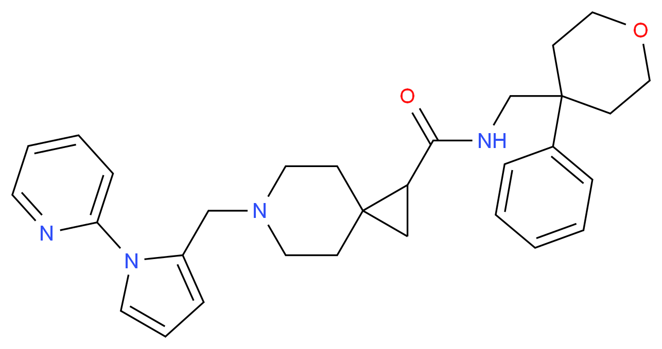 N-[(4-phenyltetrahydro-2H-pyran-4-yl)methyl]-6-{[1-(2-pyridinyl)-1H-pyrrol-2-yl]methyl}-6-azaspiro[2.5]octane-1-carboxamide_分子结构_CAS_)