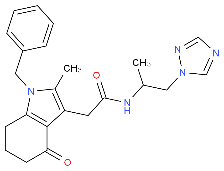 2-(1-benzyl-2-methyl-4-oxo-4,5,6,7-tetrahydro-1H-indol-3-yl)-N-[1-methyl-2-(1H-1,2,4-triazol-1-yl)ethyl]acetamide_分子结构_CAS_)
