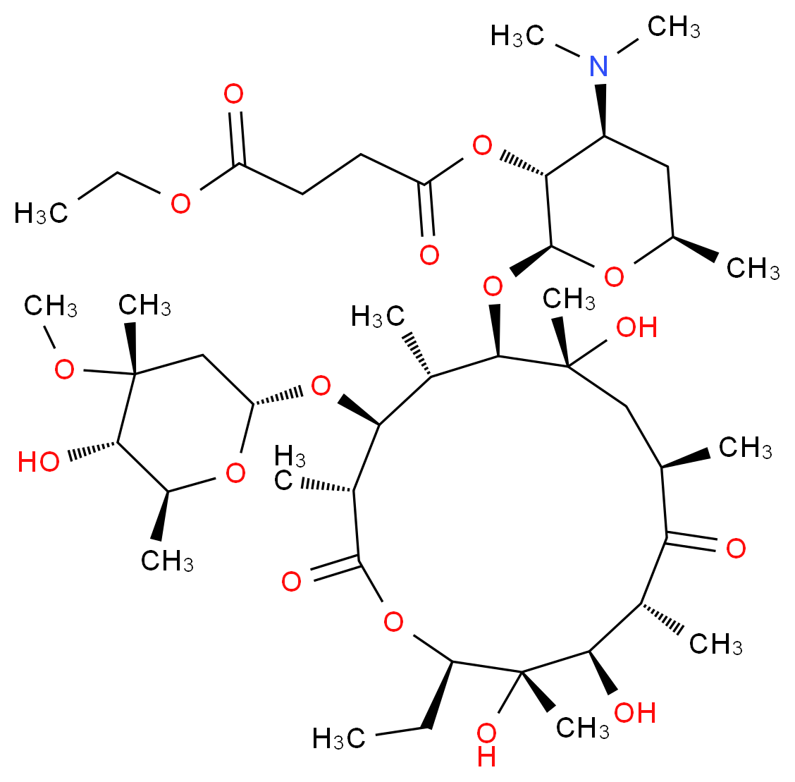 (2S,3R,4S,6R)-4-(dimethylamino)-2-{[(3R,4S,5S,6R,7R,9R,11R,12R,13S,14R)-14-ethyl-7,12,13-trihydroxy-4-{[(2R,4R,5S,6S)-5-hydroxy-4-methoxy-4,6-dimethyloxan-2-yl]oxy}-3,5,7,9,11,13-hexamethyl-2,10-dioxo-1-oxacyclotetradecan-6-yl]oxy}-6-methyloxan-3-yl 1-ethyl butanedioate_分子结构_CAS_1264-62-6