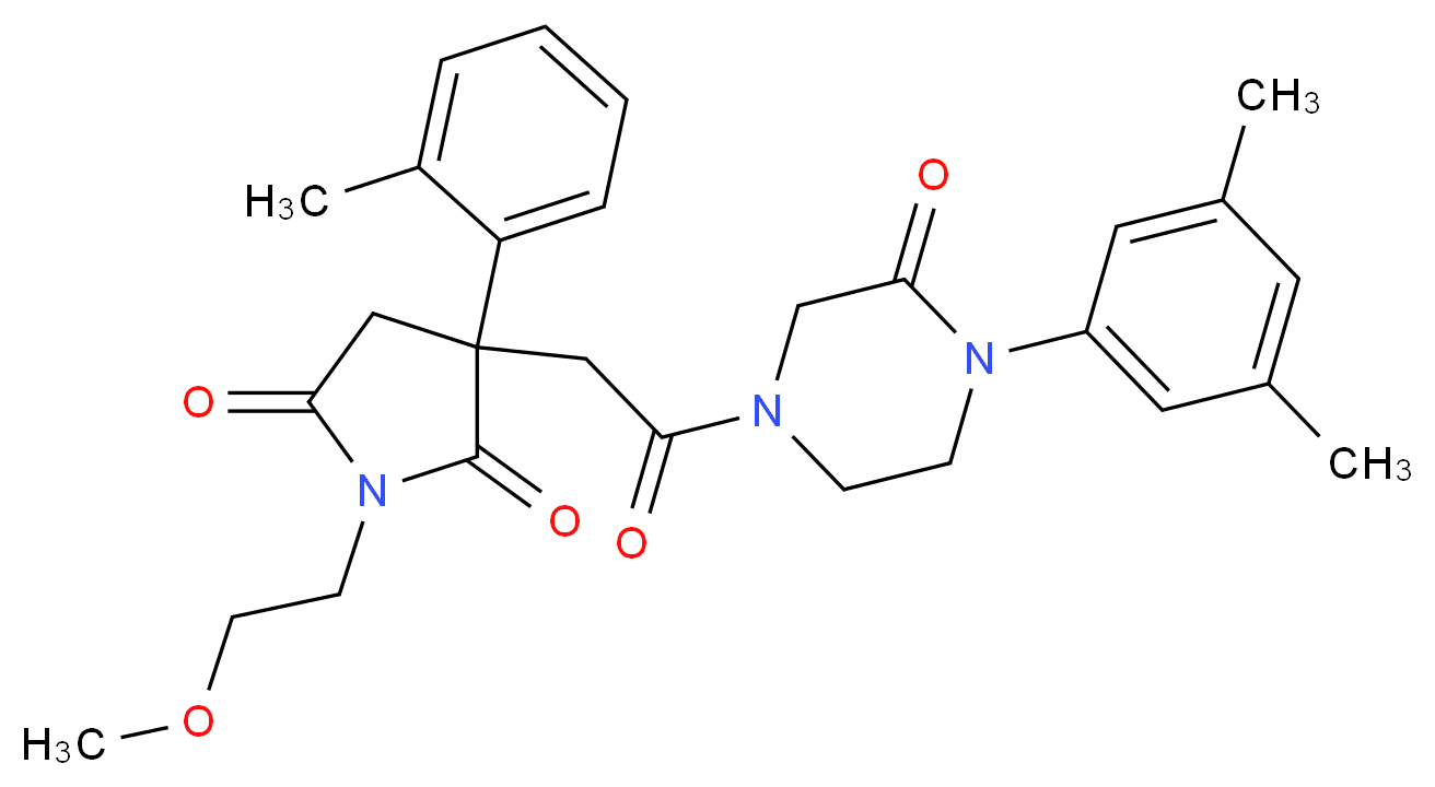 3-{2-[4-(3,5-dimethylphenyl)-3-oxo-1-piperazinyl]-2-oxoethyl}-1-(2-methoxyethyl)-3-(2-methylphenyl)-2,5-pyrrolidinedione_分子结构_CAS_)