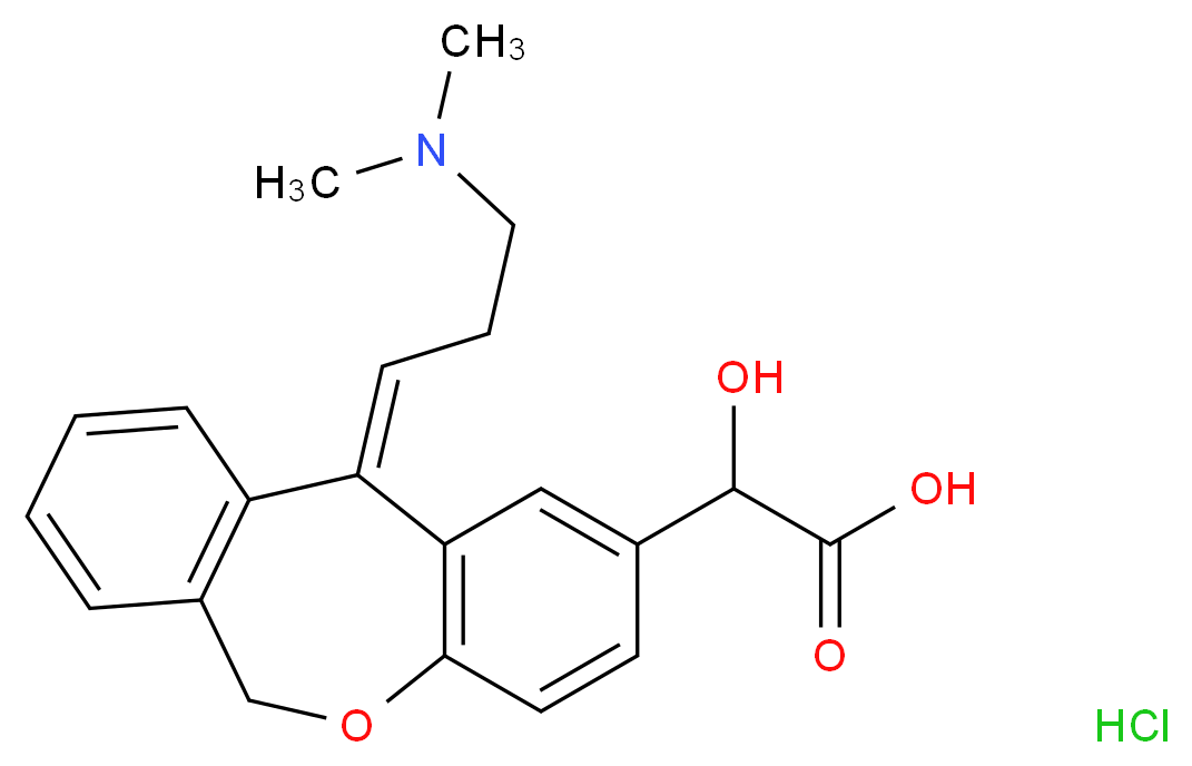 2-[(2Z)-2-[3-(dimethylamino)propylidene]-9-oxatricyclo[9.4.0.0<sup>3</sup>,<sup>8</sup>]pentadeca-1(11),3(8),4,6,12,14-hexaen-5-yl]-2-hydroxyacetic acid hydrochloride_分子结构_CAS_1331668-21-3