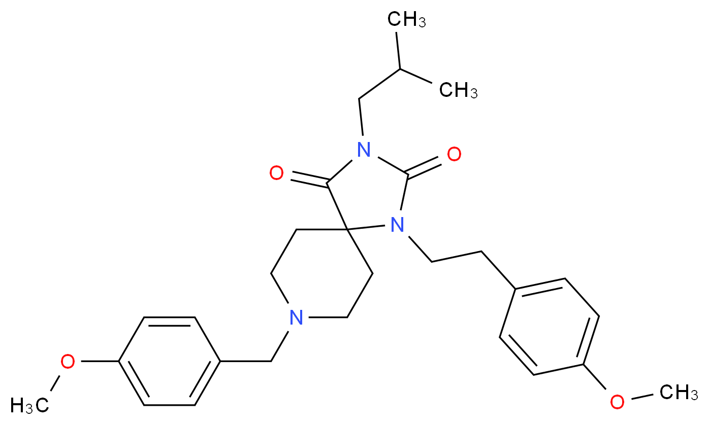 3-isobutyl-8-(4-methoxybenzyl)-1-[2-(4-methoxyphenyl)ethyl]-1,3,8-triazaspiro[4.5]decane-2,4-dione_分子结构_CAS_)