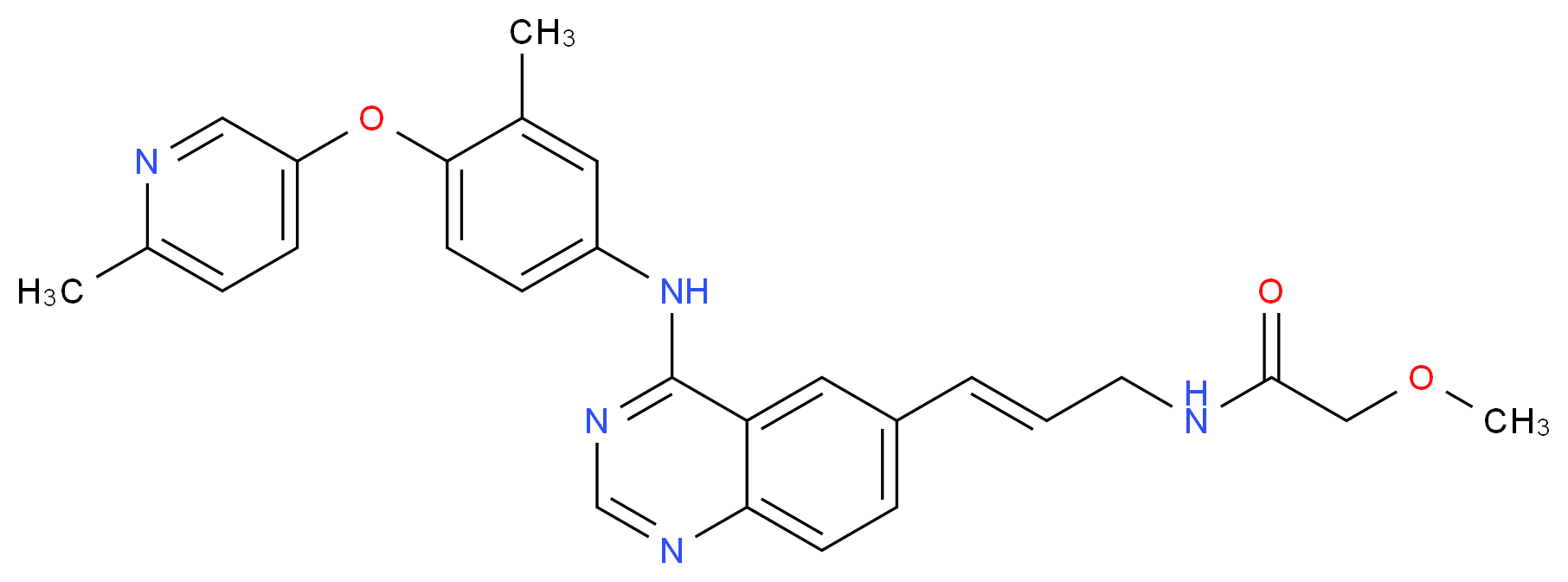 2-methoxy-N-[(2E)-3-[4-({3-methyl-4-[(6-methylpyridin-3-yl)oxy]phenyl}amino)quinazolin-6-yl]prop-2-en-1-yl]acetamide_分子结构_CAS_537705-08-1