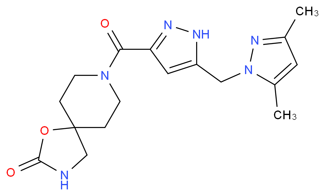 8-({5-[(3,5-dimethyl-1H-pyrazol-1-yl)methyl]-1H-pyrazol-3-yl}carbonyl)-1-oxa-3,8-diazaspiro[4.5]decan-2-one_分子结构_CAS_)