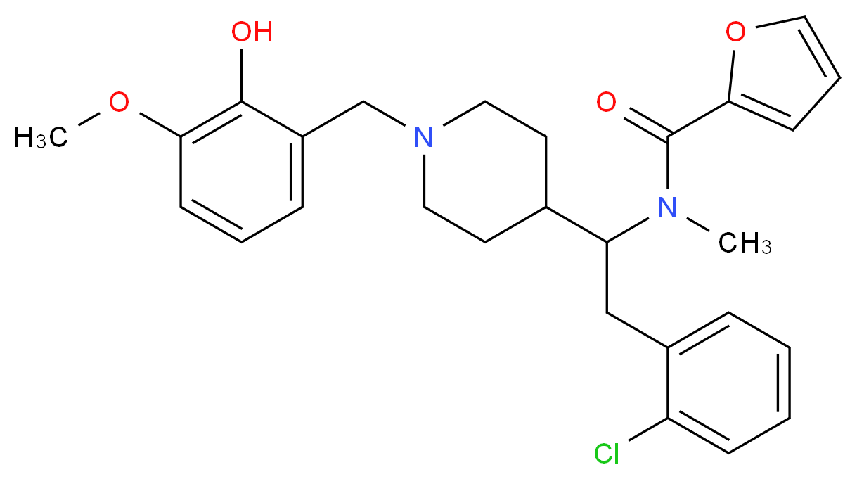N-{2-(2-chlorophenyl)-1-[1-(2-hydroxy-3-methoxybenzyl)-4-piperidinyl]ethyl}-N-methyl-2-furamide_分子结构_CAS_)