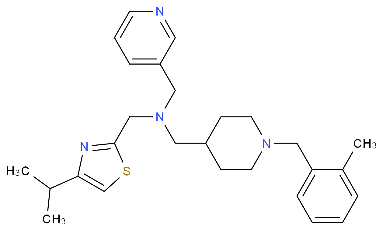 1-(4-isopropyl-1,3-thiazol-2-yl)-N-{[1-(2-methylbenzyl)-4-piperidinyl]methyl}-N-(3-pyridinylmethyl)methanamine_分子结构_CAS_)