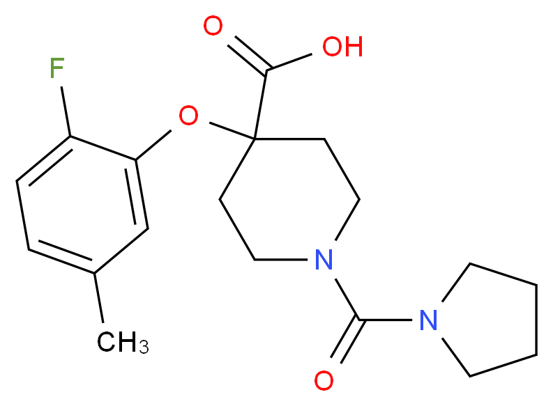 4-(2-fluoro-5-methylphenoxy)-1-(pyrrolidin-1-ylcarbonyl)piperidine-4-carboxylic acid_分子结构_CAS_)