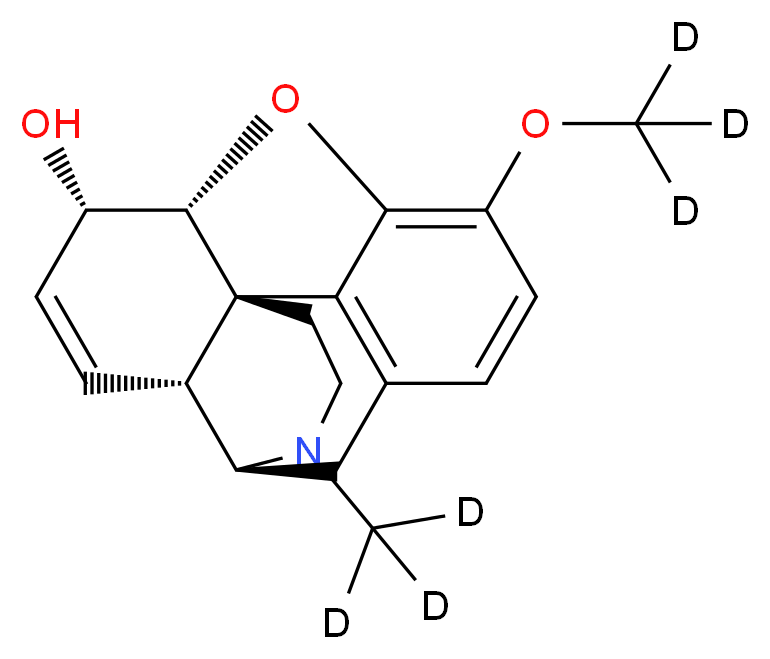 (1S,5S,13R,14S,17R)-10-(<sup>2</sup>H<sub>3</sub>)methoxy-4-(<sup>2</sup>H<sub>3</sub>)methyl-12-oxa-4-azapentacyclo[9.6.1.0<sup>1</sup>,<sup>1</sup><sup>3</sup>.0<sup>5</sup>,<sup>1</sup><sup>7</sup>.0<sup>7</sup>,<sup>1</sup><sup>8</sup>]octadeca-7(18),8,10,15-tetraen-14-ol_分子结构_CAS_1007844-34-9