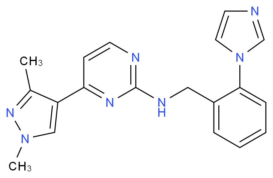4-(1,3-dimethyl-1H-pyrazol-4-yl)-N-[2-(1H-imidazol-1-yl)benzyl]pyrimidin-2-amine_分子结构_CAS_)
