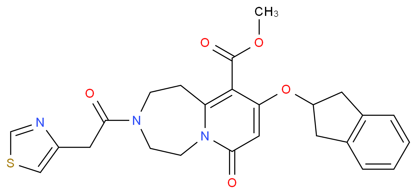 methyl 9-(2,3-dihydro-1H-inden-2-yloxy)-7-oxo-3-(1,3-thiazol-4-ylacetyl)-1,2,3,4,5,7-hexahydropyrido[1,2-d][1,4]diazepine-10-carboxylate_分子结构_CAS_)