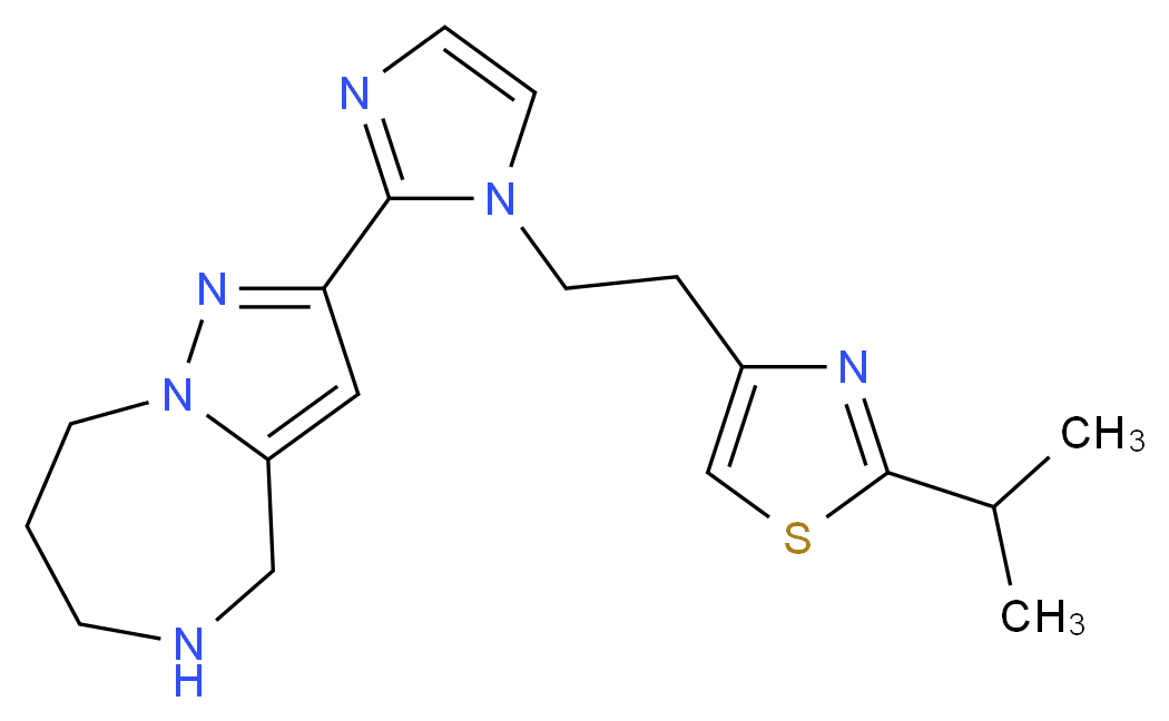2-{1-[2-(2-isopropyl-1,3-thiazol-4-yl)ethyl]-1H-imidazol-2-yl}-5,6,7,8-tetrahydro-4H-pyrazolo[1,5-a][1,4]diazepine_分子结构_CAS_)
