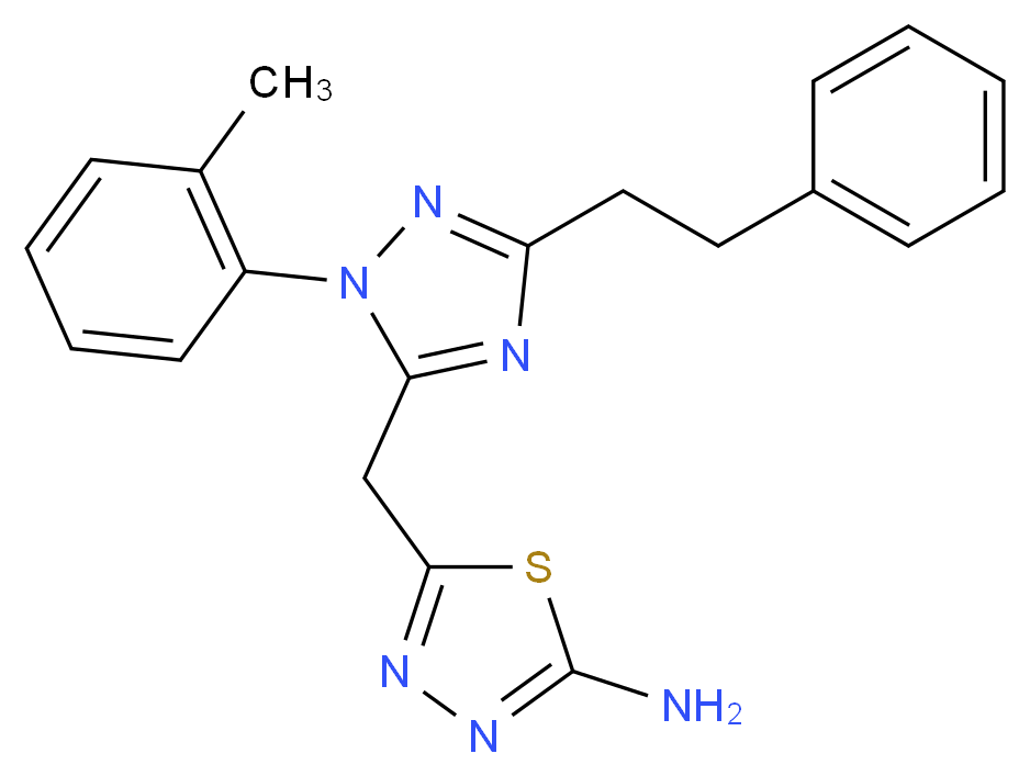 5-{[1-(2-methylphenyl)-3-(2-phenylethyl)-1H-1,2,4-triazol-5-yl]methyl}-1,3,4-thiadiazol-2-amine_分子结构_CAS_)