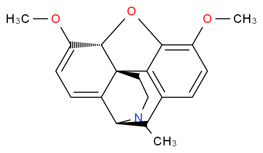 (1S,5S,13R)-10,14-dimethoxy-4-methyl-12-oxa-4-azapentacyclo[9.6.1.0<sup>1</sup>,<sup>1</sup><sup>3</sup>.0<sup>5</sup>,<sup>1</sup><sup>7</sup>.0<sup>7</sup>,<sup>1</sup><sup>8</sup>]octadeca-7(18),8,10,14,16-pentaene_分子结构_CAS_115-37-7